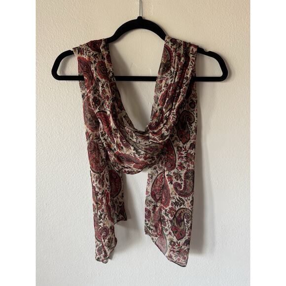Chico’s Paisley Floral Print Sheer Scarf 100% Rayon Boho Festival Rectangle READ - Picture 1 of 13